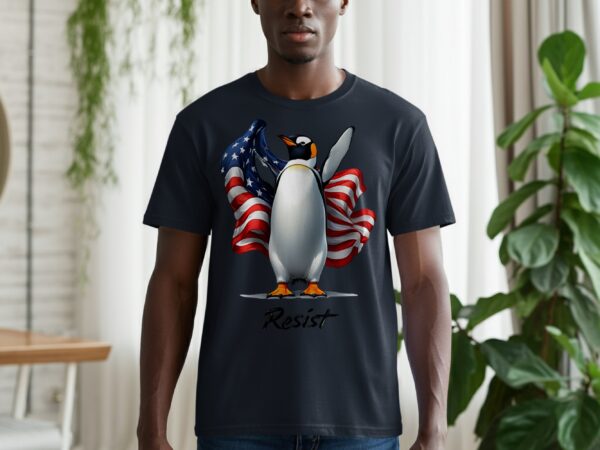 Penguin American Flag Patriotic Resist Slogan Design T-Shirts - Image 2